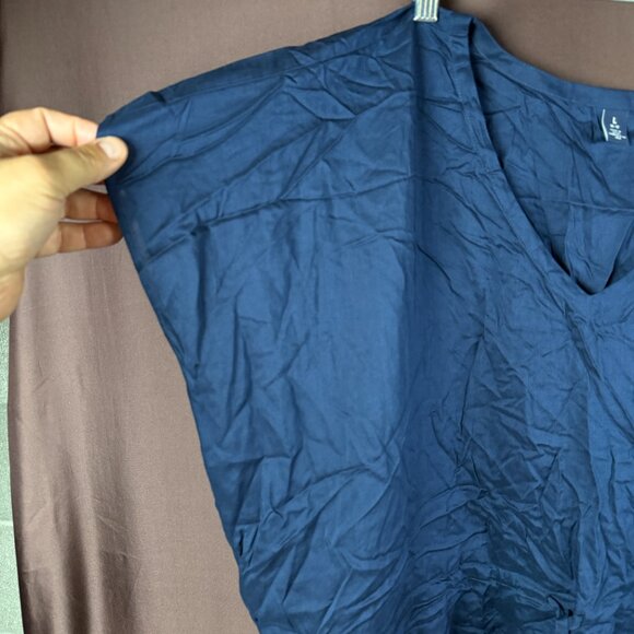 Lands End Women's M-L Deep Sea Navy Sheer Short Sleeve Gathered Waist Swim Dress - Picture 5 of 10